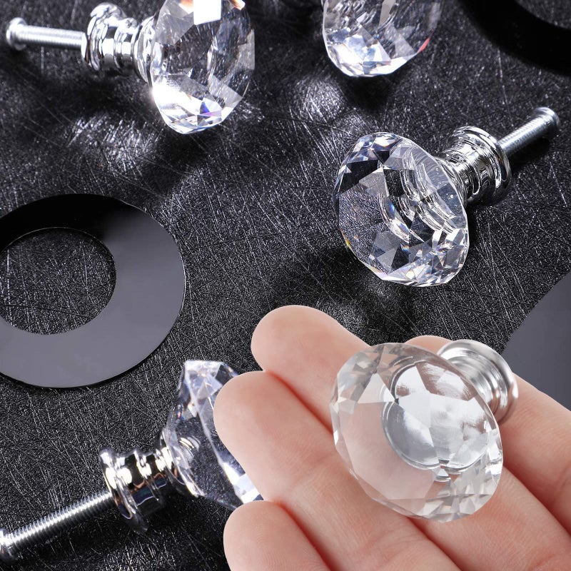 Mtsooning 2PCS Diamond Glass Knob, 30mm/1.18" Clear Crystal Pull with 3 Size Screws for Closet Cabinet Drawer Dresser Kitchen Wardrobe Handles - Image 2